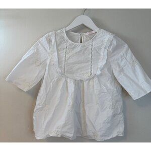 Zara Trafaluc Collection Embroidered White Ivory Cotton Blouse Lace Trim XS